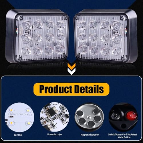 2PCS Rechargeable Flashing Lights, Magnetic Strobe Hazard Lights - color: Amber&White