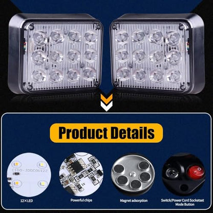 2PCS Rechargeable Flashing Lights, Magnetic Strobe Hazard Lights - color: Amber&White