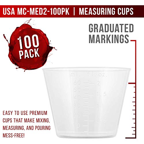 Pouring Masters 2 Oz (60 ml) Liquid Measuring Cups, 100 Pack with 25 Sticks - size: 2-Ounce - Cup