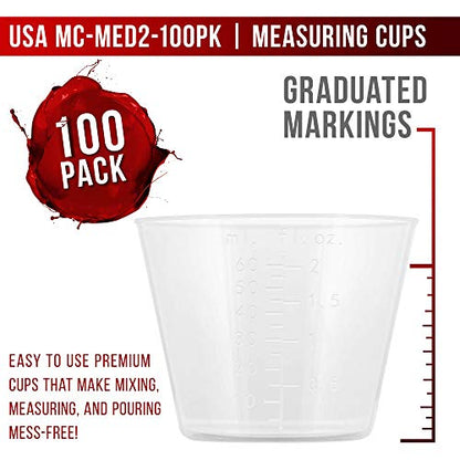 Pouring Masters 2 Oz (60 ml) Liquid Measuring Cups, 100 Pack with 25 Sticks - size: 2-Ounce - Cup