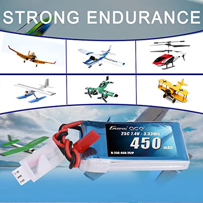 Gens ace 7.4V 450mAh 2S LiPo Battery Pack 25C/50C with JST Plug for Emax Babyhawk RC Heli 250 Helicopter Small Airplane Micro FPV Racing Drone Quadcopter