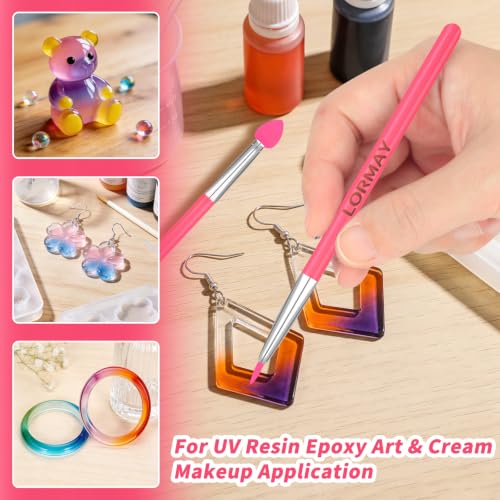LORMAY 7-Piece Silicone Brush Set for UV Resin Epoxy Crafts and Makeup, Red - color: red