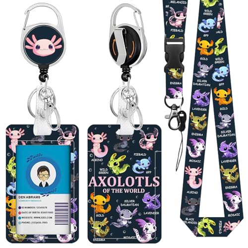 Axolotl ID Badge Holder Salamander Animal Name Tag Card Case - color: Axolotl-purple