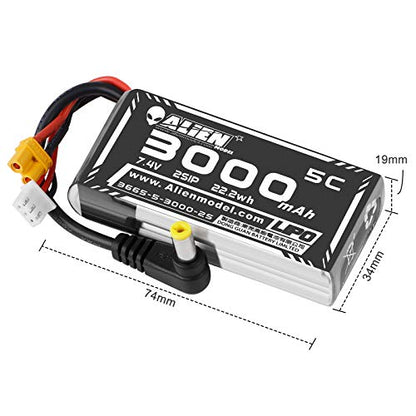 3000mAh 2S LiPo Fatshark FPV Goggles Battery 7.4V with XT30/DC5.5 Plug