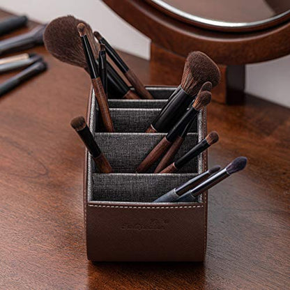 BONNY DODO Remote Control Holders Organizer Box with 5 Compartment PU Leather Multi-functional Office Desk Storage Caddy Store (Brown) - color: Brown