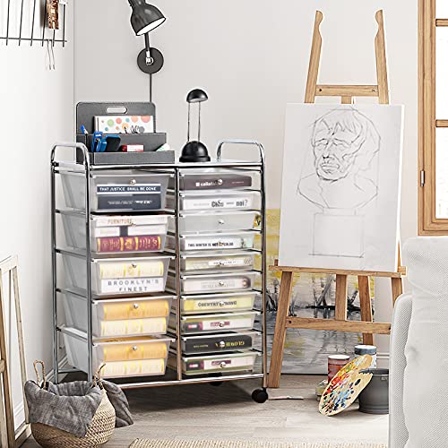 RELAX4LIFE 15-Drawer Rolling Storage Drawer Cart Organizer - color: Clear, style: 15 Drawers-34.5"