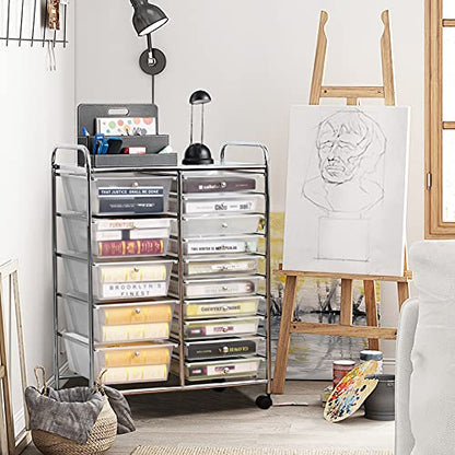 RELAX4LIFE 15-Drawer Rolling Storage Drawer Cart Organizer - color: Clear, style: 15 Drawers-34.5"