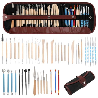 44 Pcs Clay Sculpting Tools Kit, Double Sided Polymer Clay Tool Set for Pottery, Ceramics and Air Dry Modeling, with Carrying Case Bag
