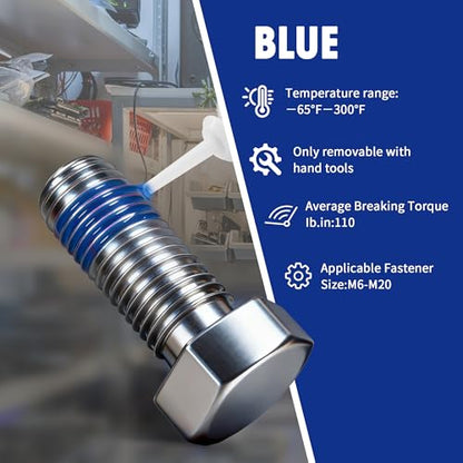 Thread Locker Medium 243 Blue Metal Screw Locking Sealant for Bolts Nuts Fasteners, 50ml Thread Locker Kit, for Bolts Nuts