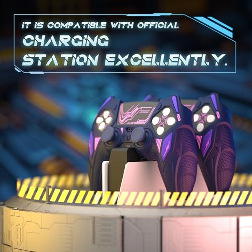 PlayVital Silicone Skin Set for PS5 Controller - Mecha Rhino Design, Anti-Slip Grip Cover Protector Compatible with Charging Dock, with Thumb Grips & Touchpad Sticker - Midnight Blue Purple - color: Midnight Blue & Purple