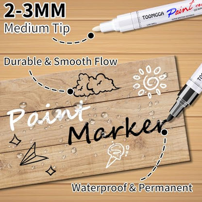 TOOMGGA 12 White and Black Permanent Markers Paint Pens, Oil Based Medium - color: Balck&White