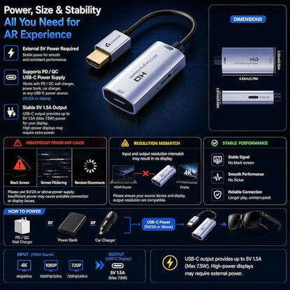 Guermok AR Glasses HDMI to USB-C Display Adapter, 4K@60Hz Video Converter - color: Silver, size: 0.74FT
