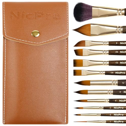 Nicpro 12PCS Professional Watercolor Brushes Set, Travel Paint Brushes - size: 12 PCS