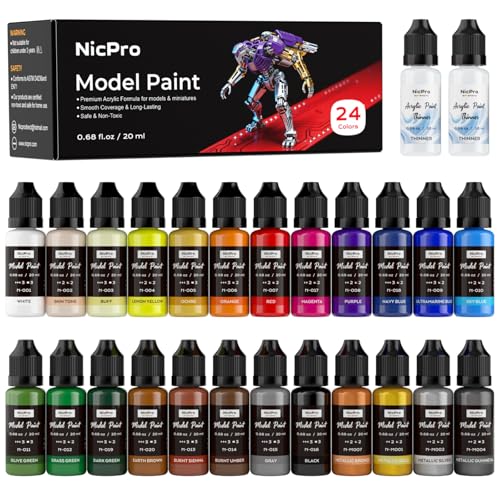 Nicpro 24 Colors Model Paint Set, 20ml Ready to Use Modeling Acrylic Paints - style: 24 Colors Set