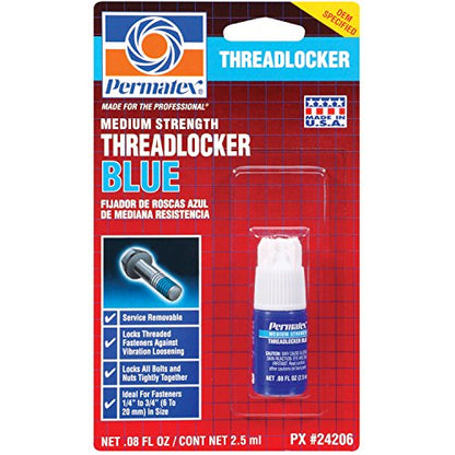 Permatex 24206 Medium Strength Threadlocker Blue, 2.5 ml, Automotive Threadlocker For Preventing Bolts From Loosening And Corrosion, Removable With Hand Tools - size: 2.5 ml, style: Liquid - Medium Strength