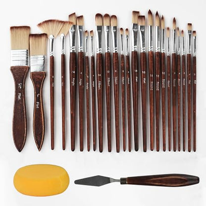 26pcs Paint Brush Set, Acrylic Paint Brushes, Acrylic Brush for Watercolor