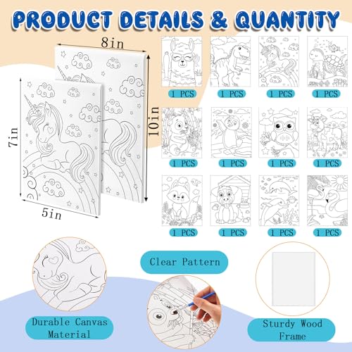 Ctosree 12 Pcs Pre Drawn Canvas for Painting for Kids, 5x7'', Animals - style: Animal