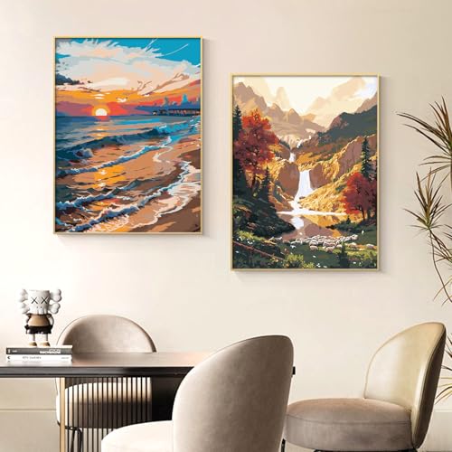 QUITEDEW 2 Pack Paint by Number Kit for Adults Mountain11.8x15.7 Inch - color: D4-scenery