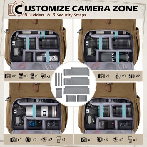 RAINSMORE Camera Backpack, DSLR SLR Mirrorless Camera Bag for Photographer - color: Khaki