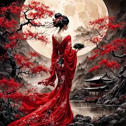 5D Oriental Lady Diamond Art Kits For Adults,Moon Diamond Dot Art Kits - color: YP047