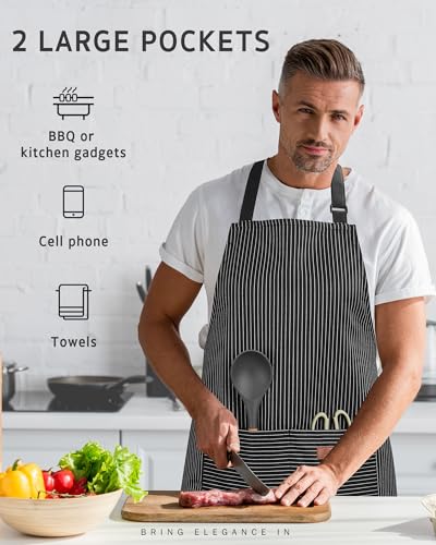 Syntus Chef Apron for Men Women with Pockets, Thick Grilling BBQ Apron - color: Black/White
