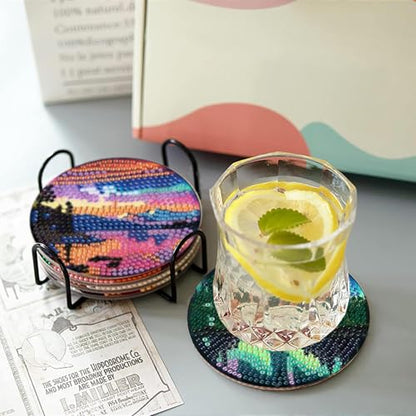 askkqtx 8 Pcs Aurora Diamond Art Coasters Kits with Holder 4X4 Inch - color: Coasters-jxbd18