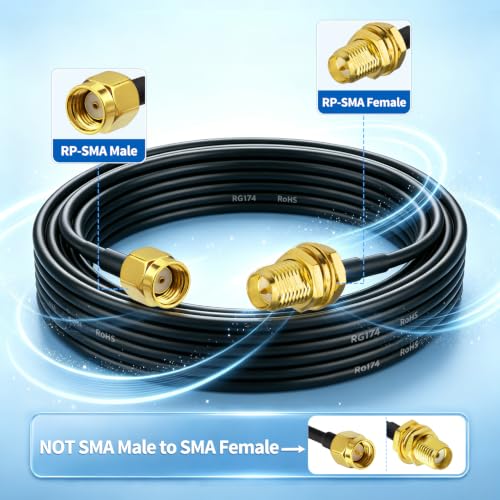 Superbat RP-SMA Extension Cable 10ft 2pack RG174 RPSMA Male to Female Cable - size: 10ft