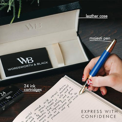 Wordsworth & Black Majesti Luxury Fountain Pen Set for Writing, Medium Nib - color: Blue Gold, style: Medium Nib