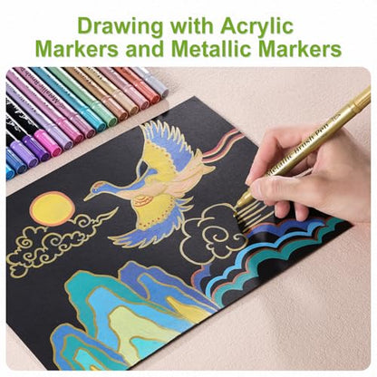 24 Metallic & 24 Acrylic Paint Markers Pens - Brush & Fine Dual Tip 48 Pack