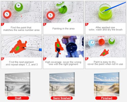 TUMOVO Gentle Waves Lapping at Shore Paint by Numbers Craft Kit for Adults - color: Beach
