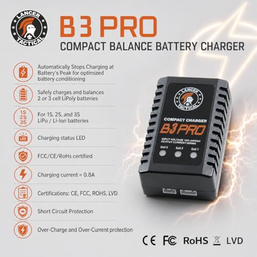 Lancer Tactical B3 Pro Compact 1-3 Cell LiPo/Li-Ion Smart Balance Airsoft Lipo Battery Charger
