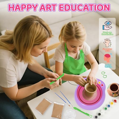 Pottery Wheel for Kids, Complete Kit with Air-Dry Clay, Ages 8-12 - color: Pink