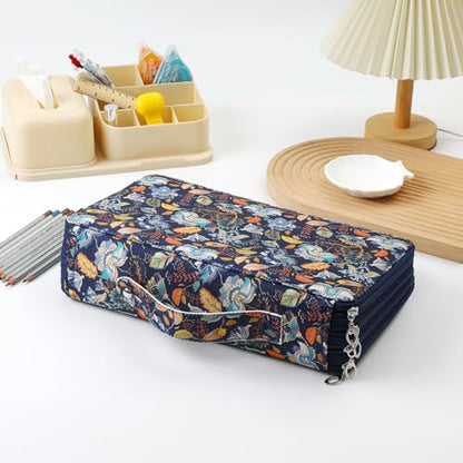 Canvas 300 Slots Pencil Case 4-Layer Zipped Holder w/Handle - color: Retro, size: 300