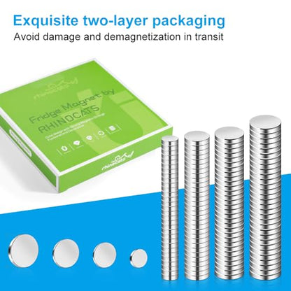 RHINOCATS 120Pcs Small Magnets for Crafts，4 Different Size,Mini Round Magnet,Multi-Use for Fridge,DIY, Office, Hobbies, and Science - size: mixed 120Packs