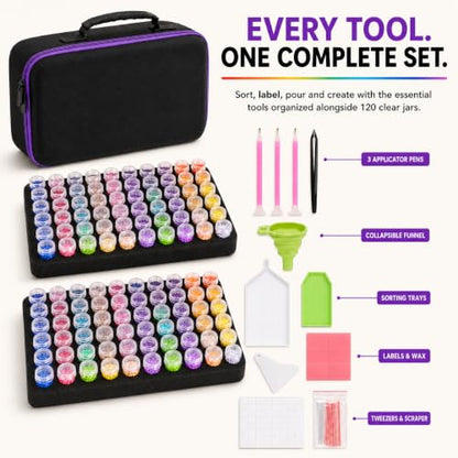 MERATIA Diamond Art Storage Organizer, 120 Jars with Accessories - color: Purple-120 Slots