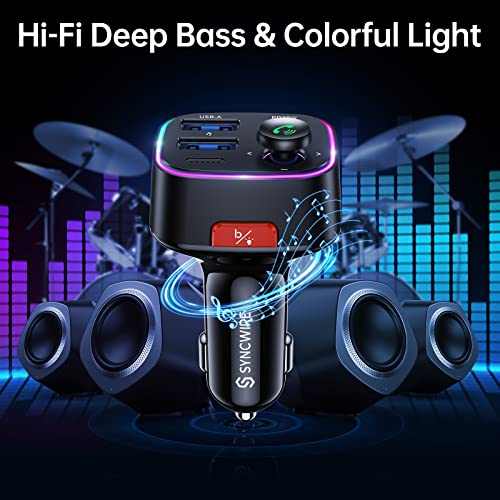 Syncwire Bluetooth 5.4 Car Adapter 48W FM Transmitter for Hands Free Calls - color: Black, style: 48W