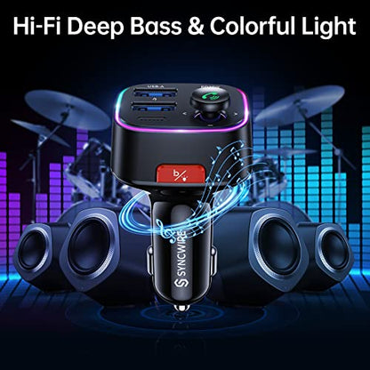 Syncwire Bluetooth 5.4 Car Adapter 48W FM Transmitter for Hands Free Calls - color: Black, style: 48W
