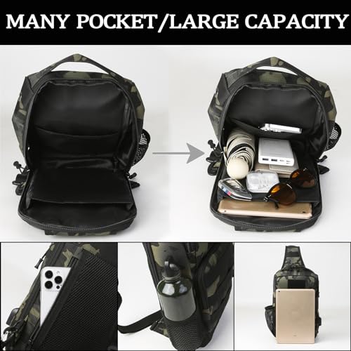 Valinov Tactical Shoulder Bag,Molle Shoulder Backpacks,Military Sling Daypack Backpack with USB Charging port - color: 1 Pack Grey