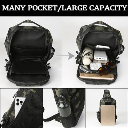 Valinov Tactical Shoulder Bag,Molle Shoulder Backpacks,Military Sling Daypack Backpack with USB Charging port - color: 1 Pack Grey