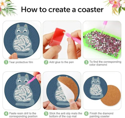 8 PCS Diamond Art Coasters Kit,Fun Cat Diamond Painting Coasters 4X4 Inch - color: Cat-2