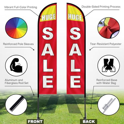 MASTERCANOPY 12FT Tall Sale Feather Flag Pole Kit Red - color: SALE, size: 12FT