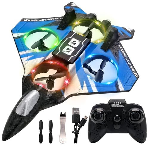 Remote Control Airplane Drone with Light for Kids Adults,360° Flip Fighter Jet Helicopter Toys,Stunt Roll Planes Gifts for 6+ Boys (Blue) - color: Blue