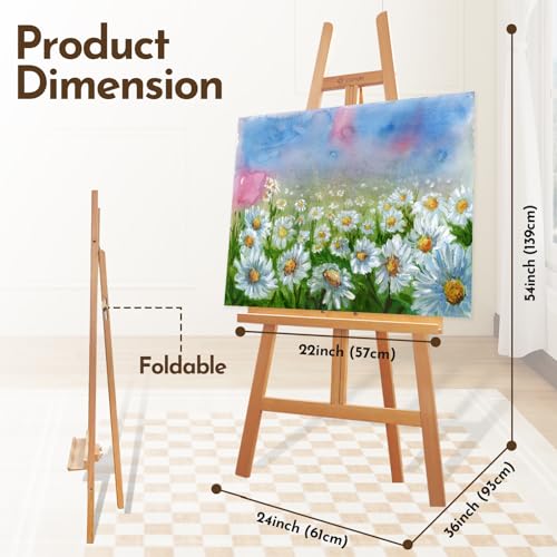 Heavy Duty A-Frame Wood Easel Stand - Adjustable Studio Easel Holds Large Canvas, Mirror, Wedding Sign Up to 90 Inches, Floor Display Easel for Artists & Events, Natural Beechwood - color: BeechWood
