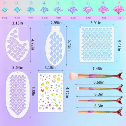 12Pcs Mermaid Scale Stencil Set Face Paint Stencil DIY Makeup Kit