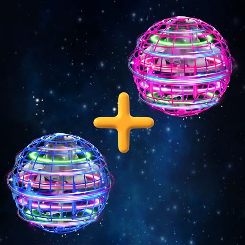XINHOME 2 Pcs Flying Orb Ball Toys(Blue+Pink) Soaring Hover Boomerang Spinner Hand Controlled Mini Drone for Kids Adults Outdoor Indoor