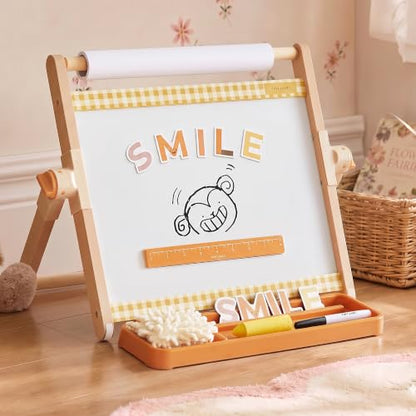 Tiny Land Tabletop Kids Art Easel, 5-Level Magnetic Drawing Board - color: Oatmeal