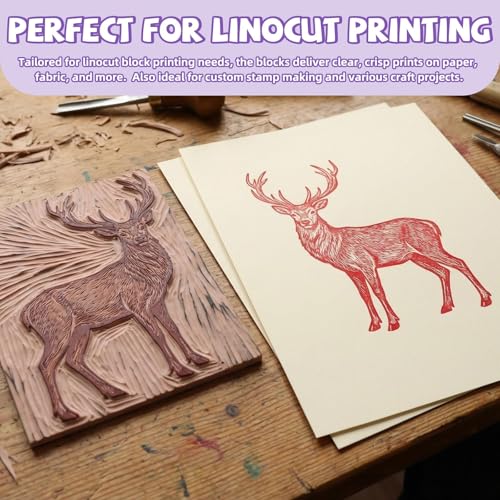 6 Pack Linocut Kit for Printmaking, 4 Pcs Rubber Stamp Carving Blocks - color: 6pack, size: kit-8"x6"
