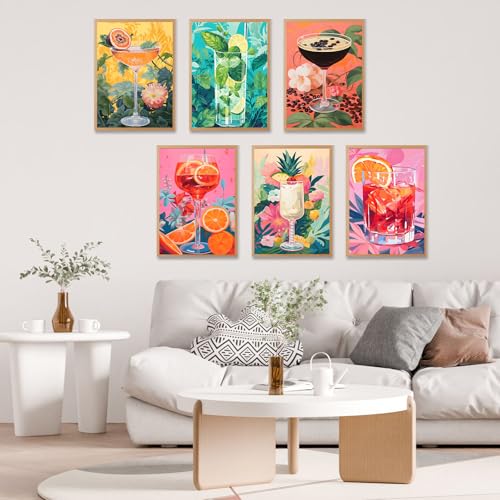 6 Pack Paint by Numbers Kit for Adults, Cocktail Drinks Canvas Painting Set - color: Cocktail-1