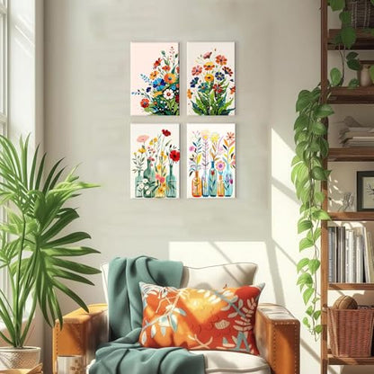 ICYANART 4 Paint by Numbers Kit for Adults Flowers, with Frame and Easel - color: Flower 01