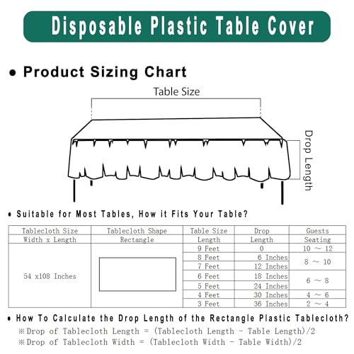 PARTY ULYJA Teal Plastic Tablecloths 2 Pack Disposable Table Covers 54 x 108 Inch Bridal Shower PEVA Solid Table Cloths for BBQ Picnic Birthday Wedding Banquet Parties 8 ft Rectangle Table Use - color: B02 Teal